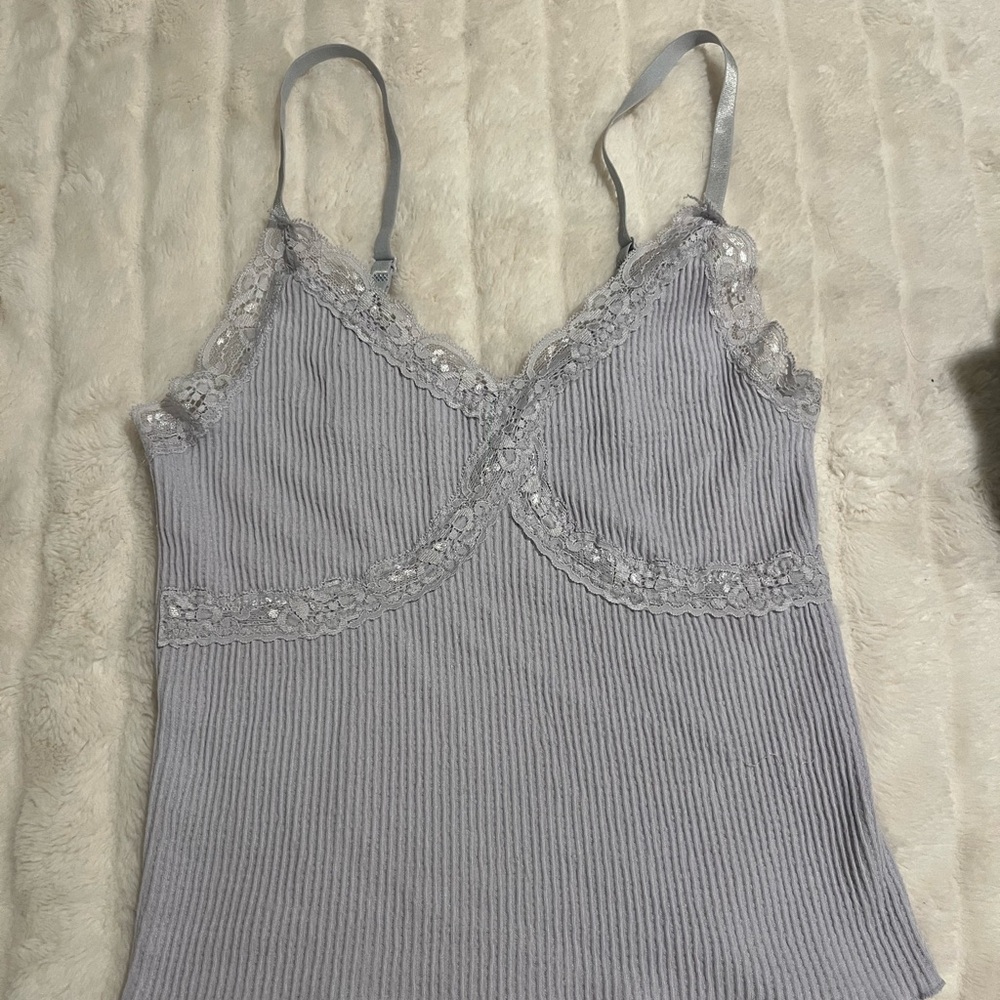 Gray Lace Trim Cami Top